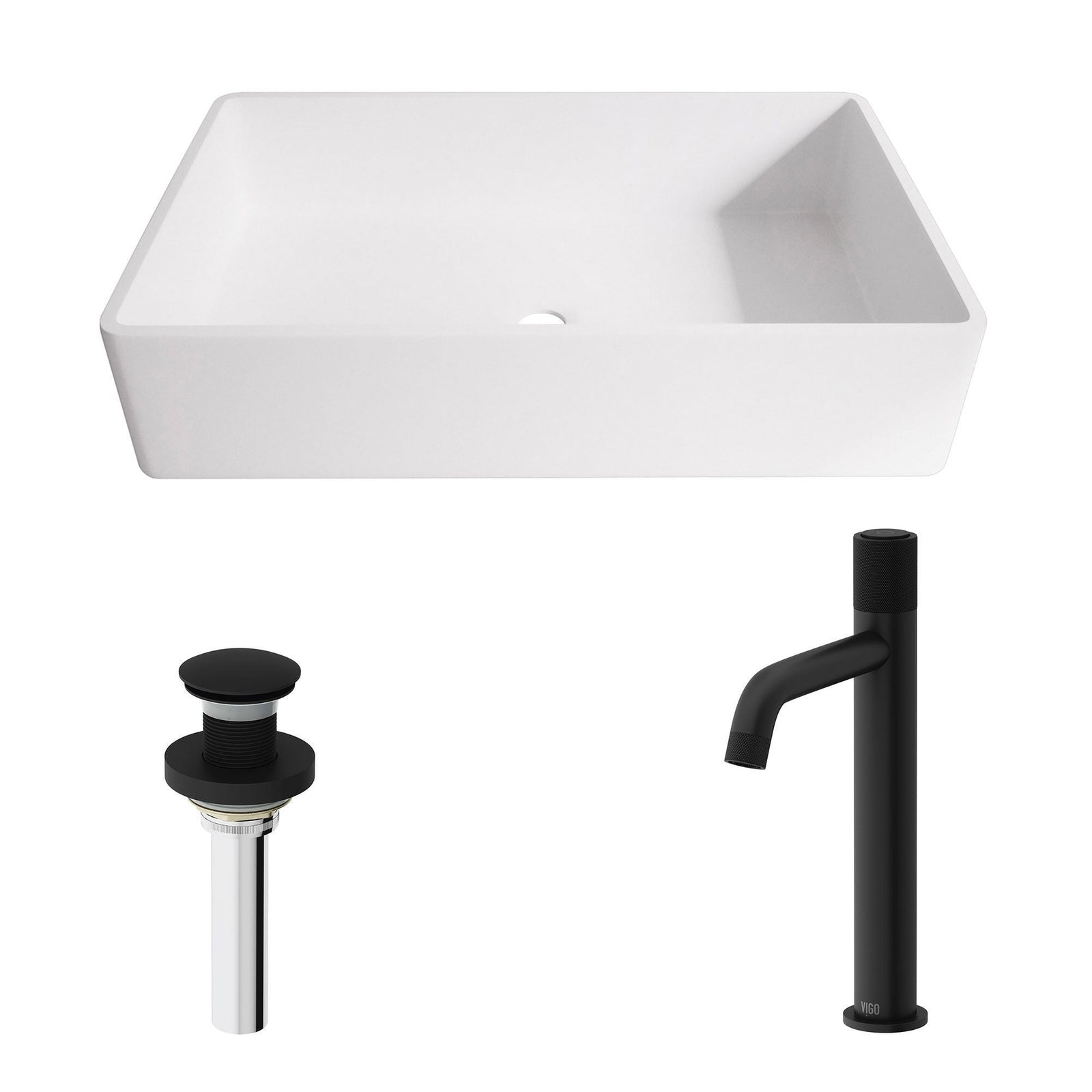 Magnolia MatteStone White Bathroom Sink/Basin Set with Apollo Faucet and Rectangular Composite Vessel X2P1 - product image 2