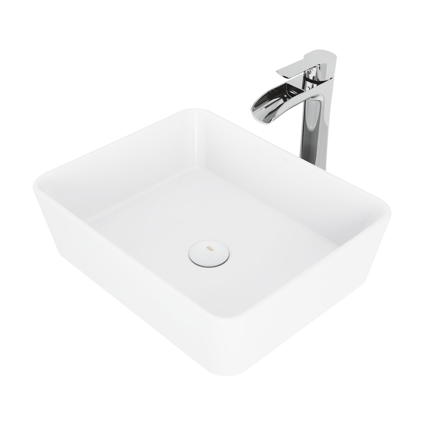 Marigold MatteStone Matte White Bathroom Sink/Basin Set with Niko Faucet and Rectangular Composite Vessel L0H6 - product image 1