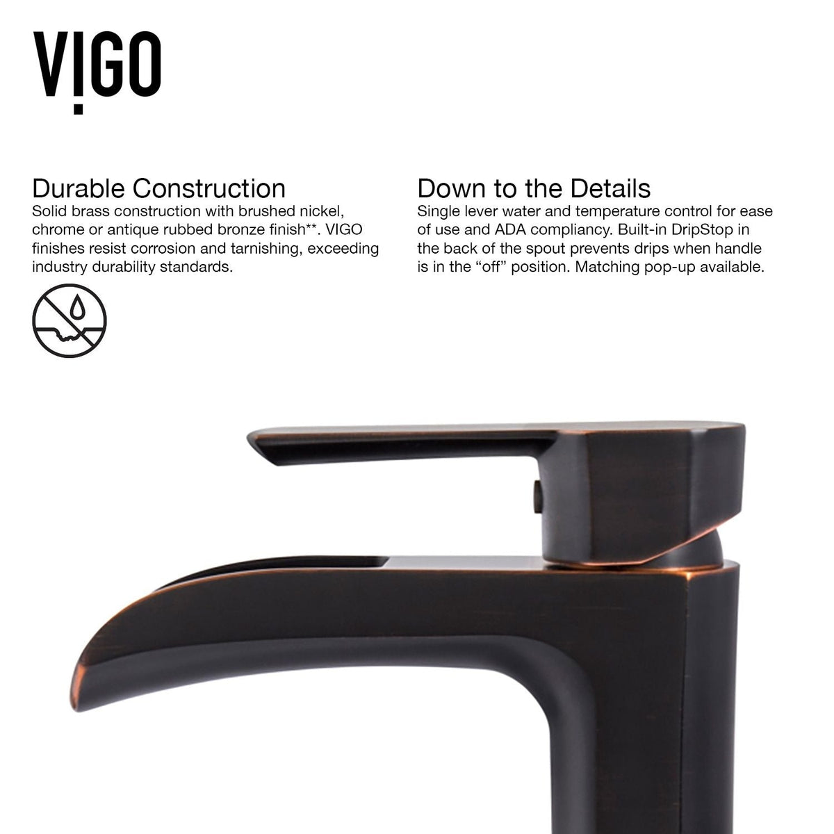 Niko Single Handle Vessel Single Hole Bathroom Sink Faucet with Pop-up Drain, Antique Rubbed Bronze A6L1 - product image 4