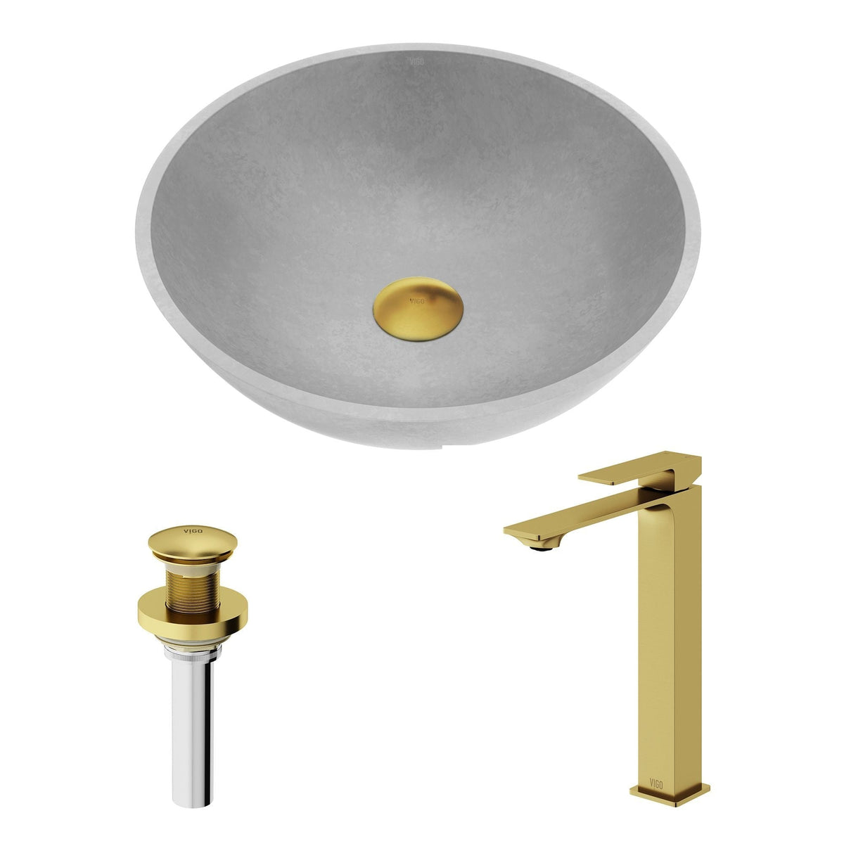 Ravenna Gothic ConcretoStone Grey Bathroom Sink/Basin Set with Dunn Faucet and Round Vessel W5P7 - product image 2