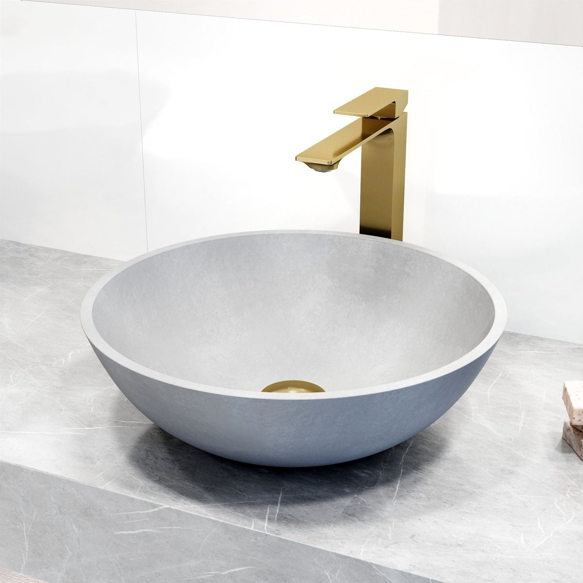 Ravenna Gothic ConcretoStone Grey Bathroom Sink/Basin Set with Dunn Faucet and Round Vessel W5P7 - product image 6