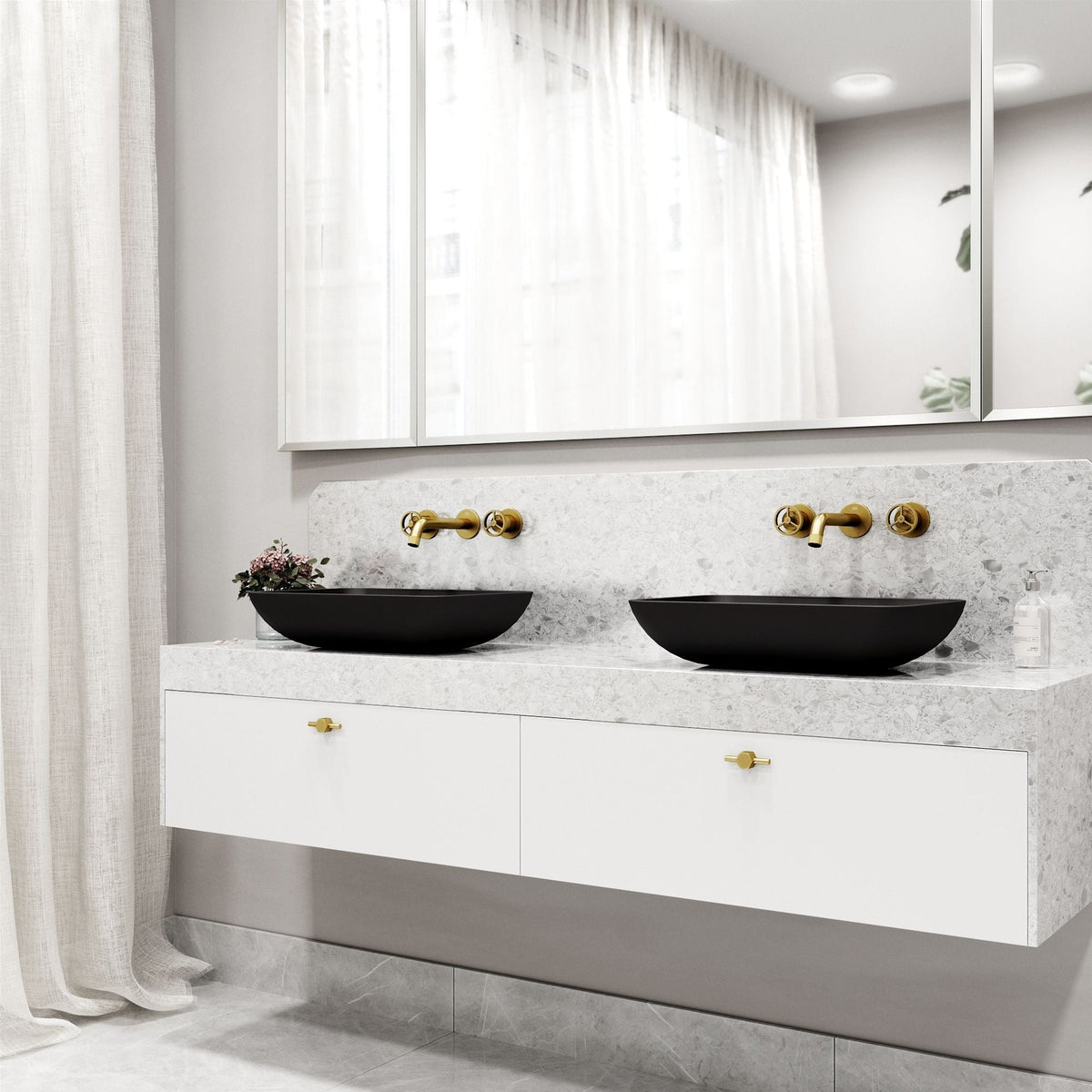 Sottile MatteShell Matte Black Bathroom Sink/Basin Set with Cass Wall Mount Faucet and Glass Rectangular Vessel O3U5 - product image 8