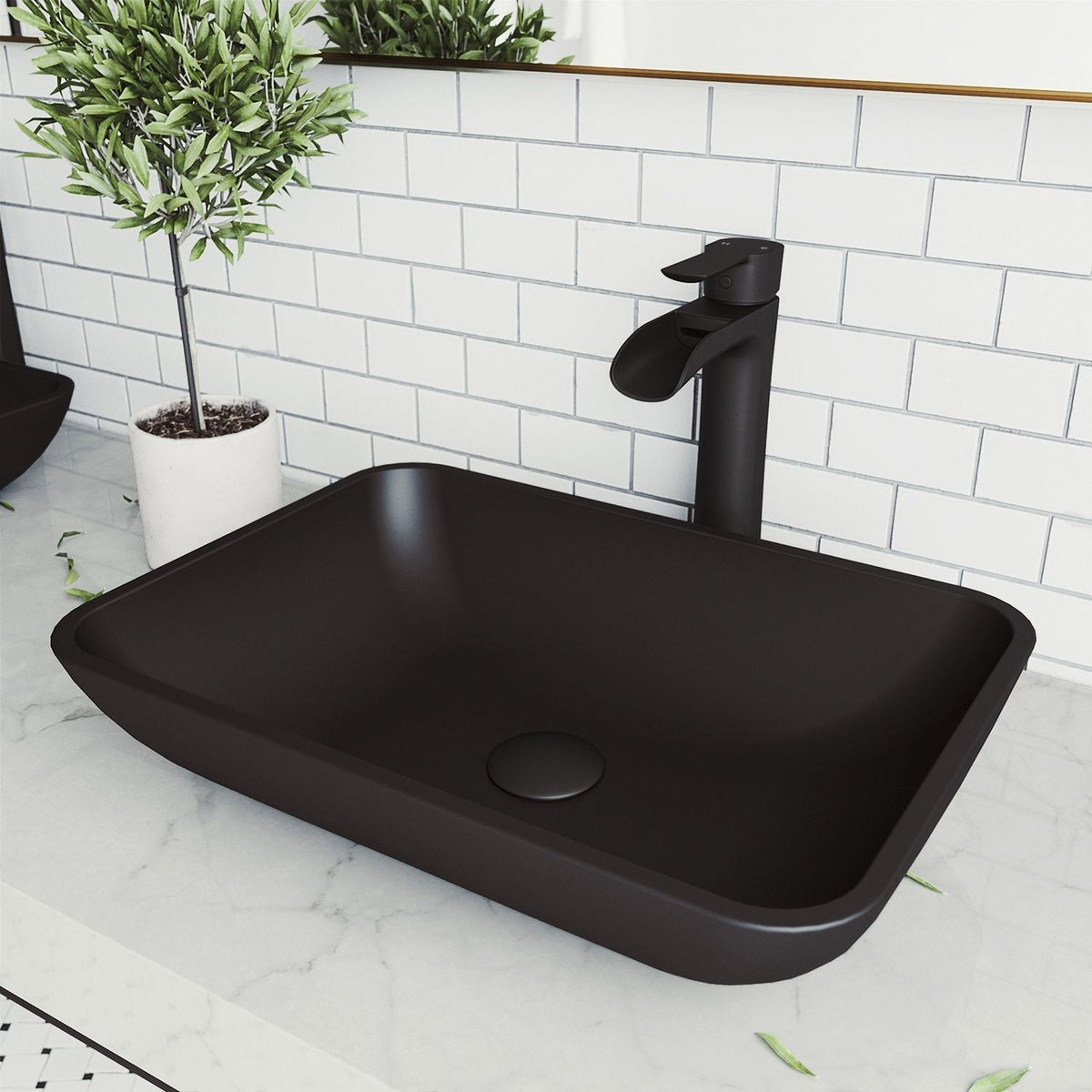 Sottile MatteShell Matte Black Bathroom Sink/Basin Set with Niko Faucet and Glass Rectangular Vessel E2C6 - product image 5