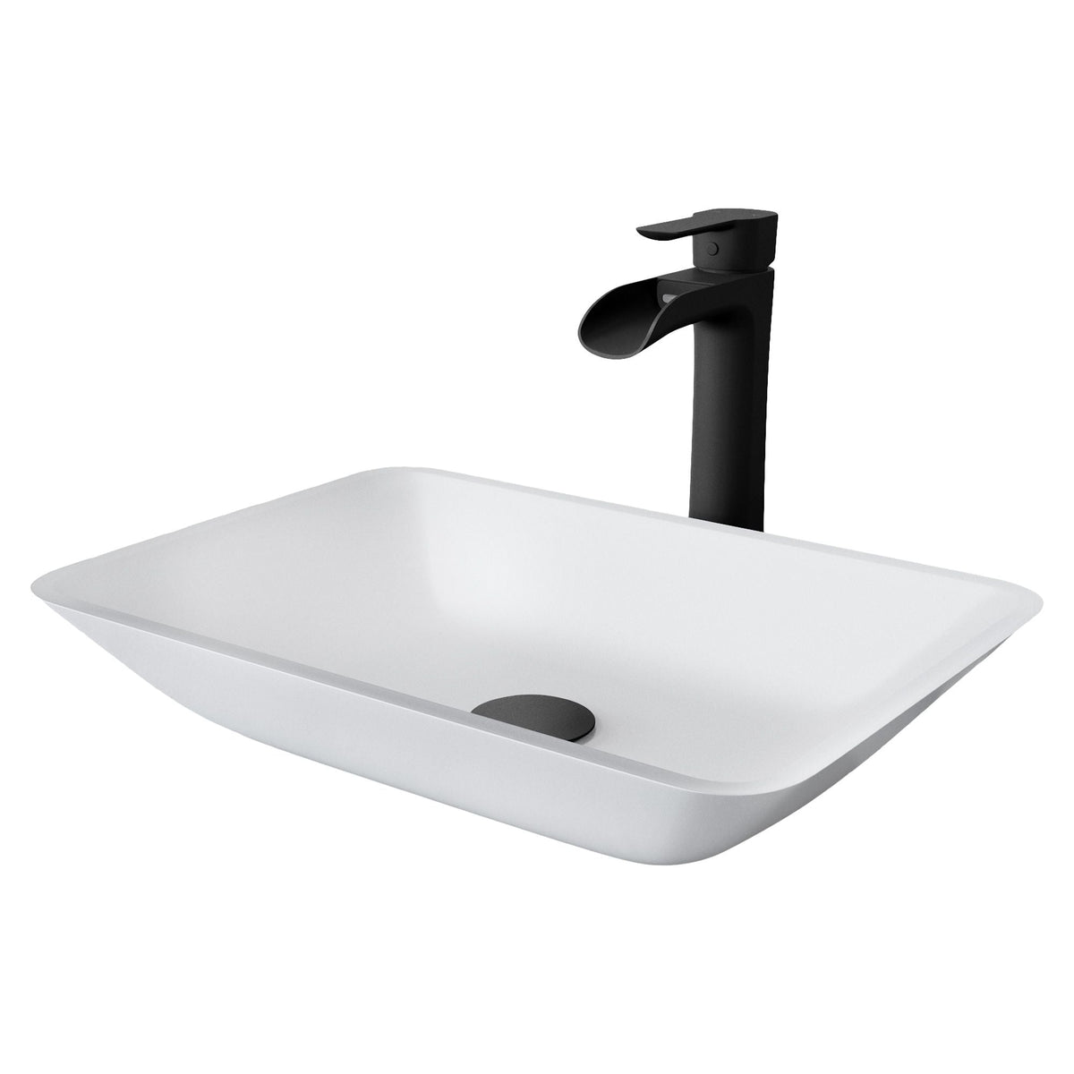 Sottile MatteShell White Bathroom Sink/Basin Set with Niko Faucet and Glass Rectangular Vessel G9U4 - product image 1