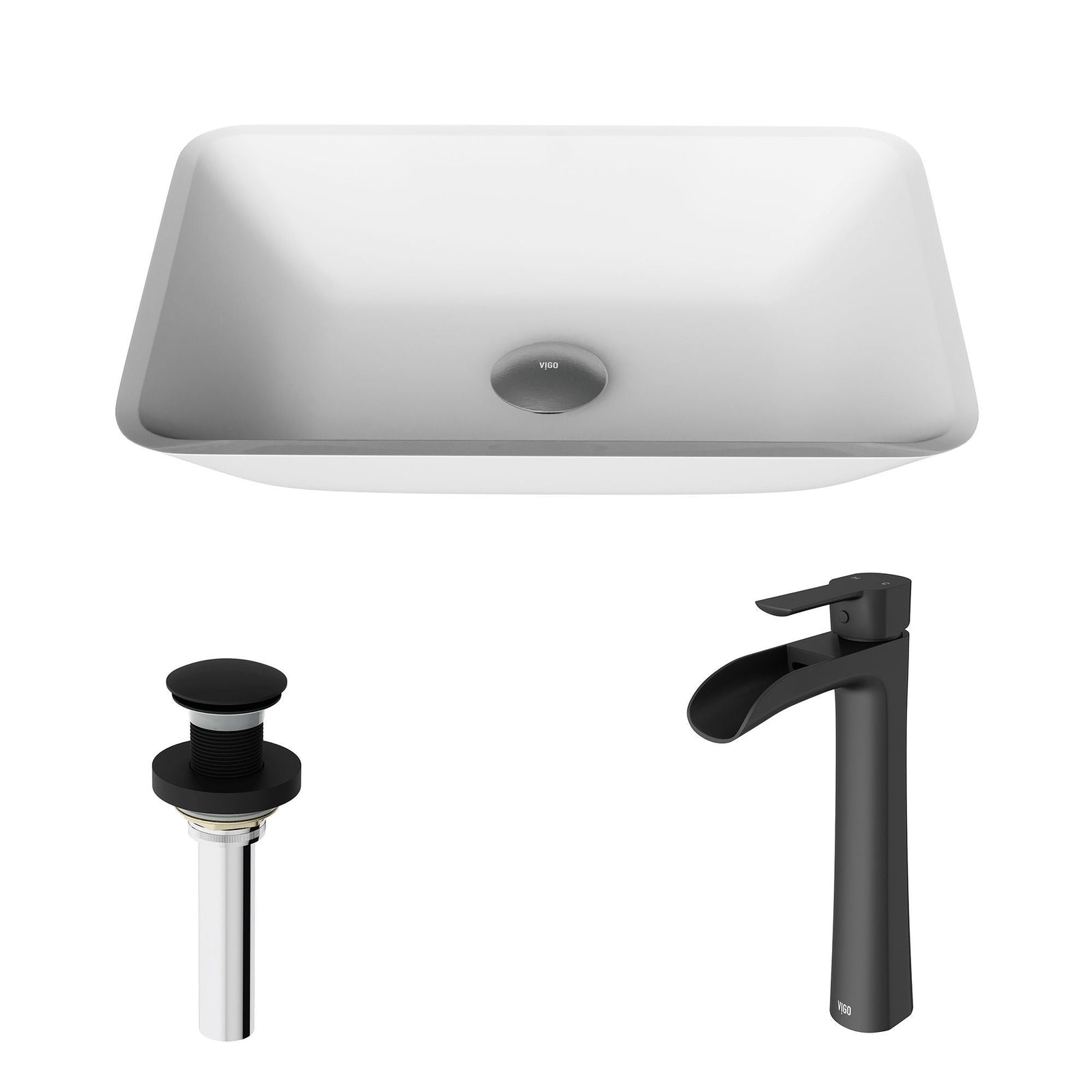 Sottile MatteShell White Bathroom Sink/Basin Set with Niko Faucet and Glass Rectangular Vessel G9U4 - product image 2