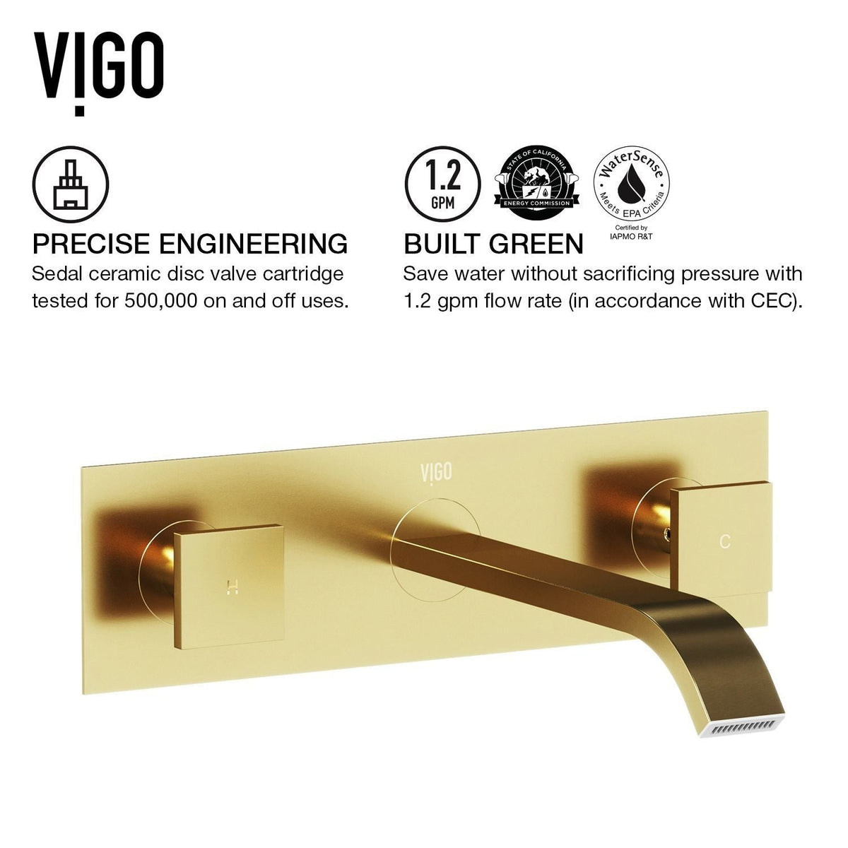 Titus Wall Mount Dual Handle Bathroom Sink Faucet, Eco-Friendly 1.2 GPM Flow Rate, Matte Brushed Gold R7C1 - product image 3