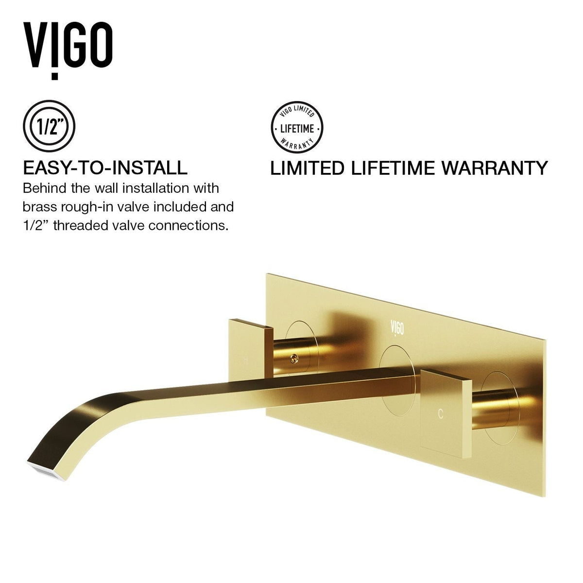 Titus Wall Mount Dual Handle Bathroom Sink Faucet, Eco-Friendly 1.2 GPM Flow Rate, Matte Brushed Gold R7C1 - product image 4