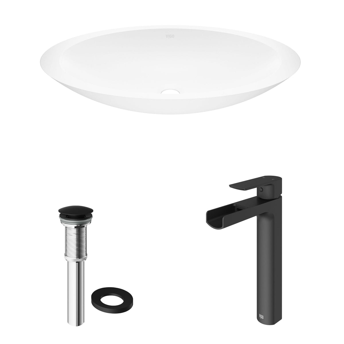Wisteria MatteStone White Bathroom Sink/Basin Set with Amada Faucet and Oval Composite Vessel B4G7 - product image 2