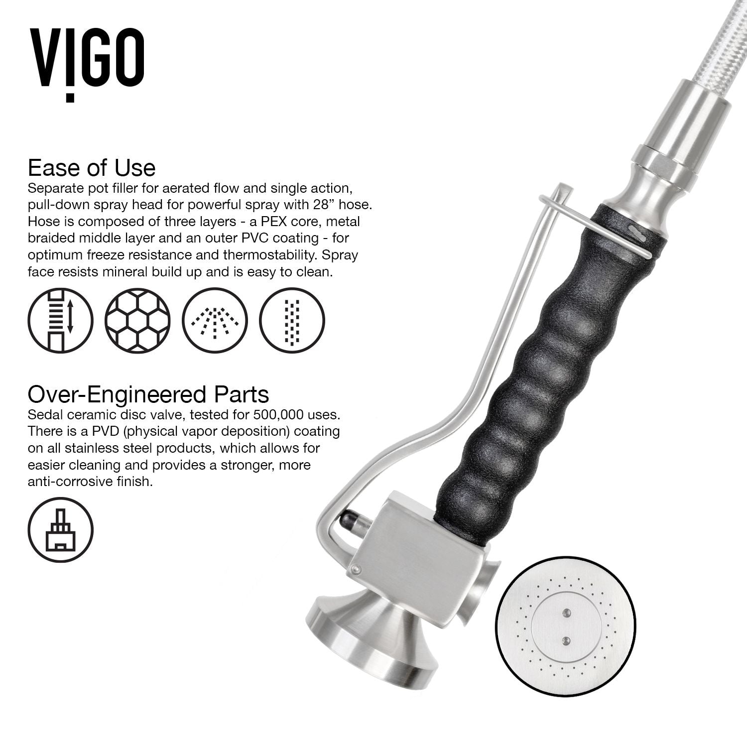 Zurich Single Handle Pull Down Spray Kitchen Faucet, Stainless Steel X4K8 - product image 5