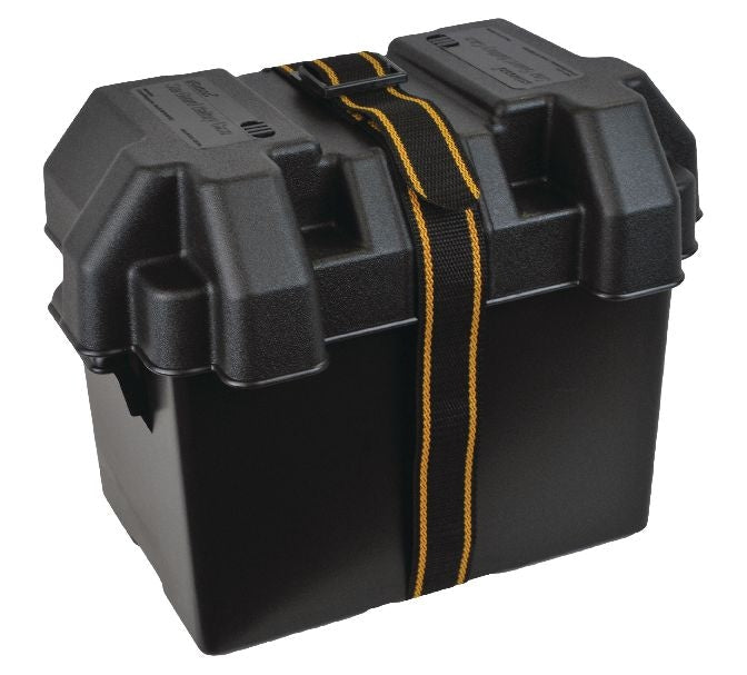 Polypropylene Vented Marine Battery Box with Strap & Mounting Hardware, Black, Assorted Sizes D9E2