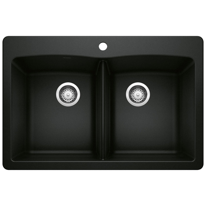 50/50 Double Bowl Dual Mount Kitchen Sink, Black, 33-in H9V3