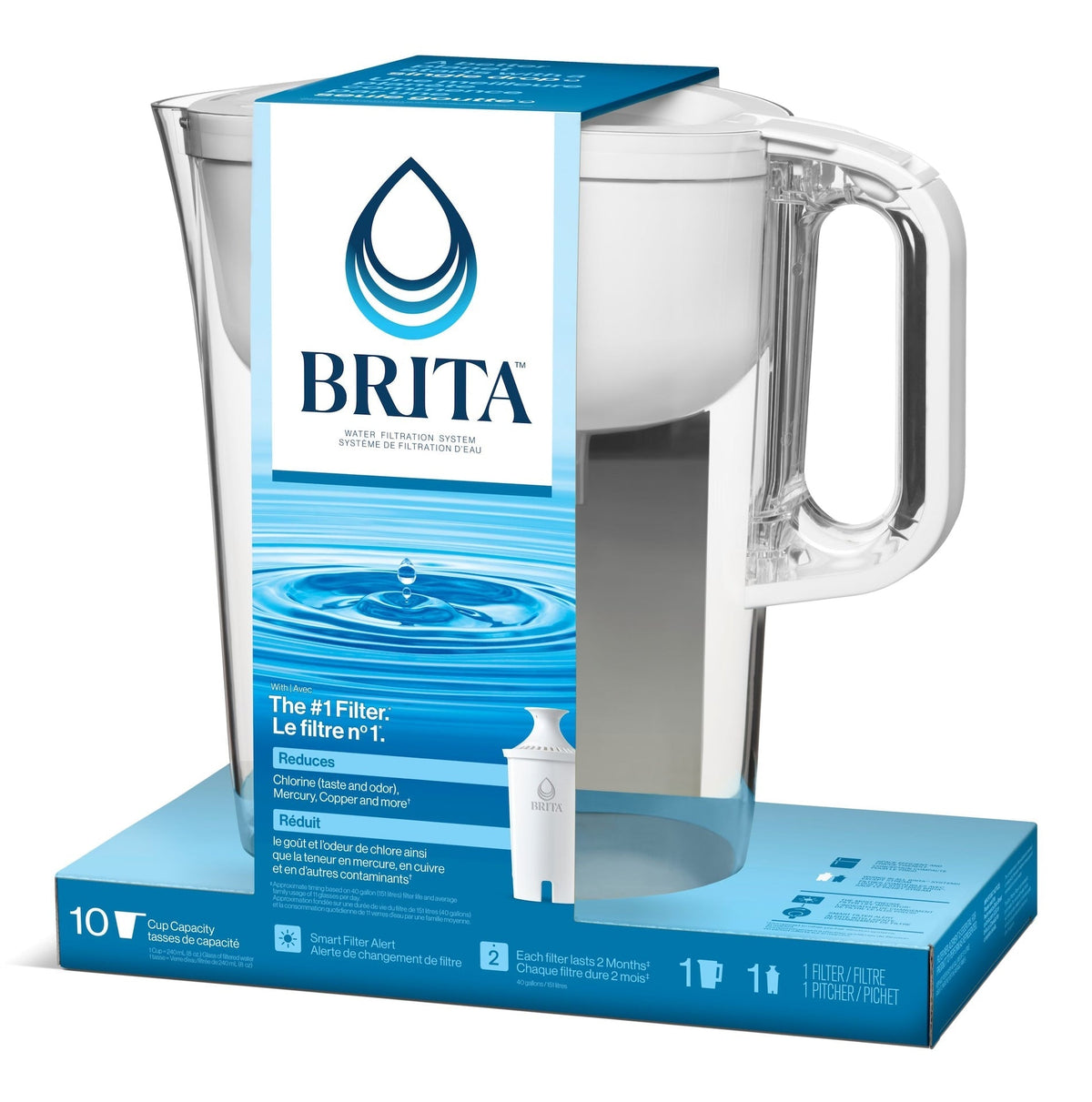 Huron Bright Water Pitcher, BPA free, Standard Filter included, 10-Cup, White Q3S7 - product image 1