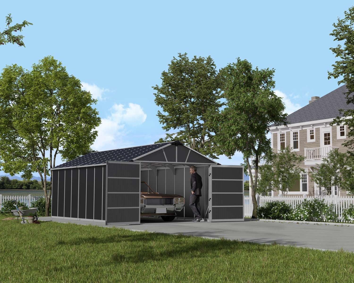 by Palram Yukon 2-Door Car Garage/Utility Storage Shed Kit, Dark Grey, 11x21-ft F9L5 - product image 4