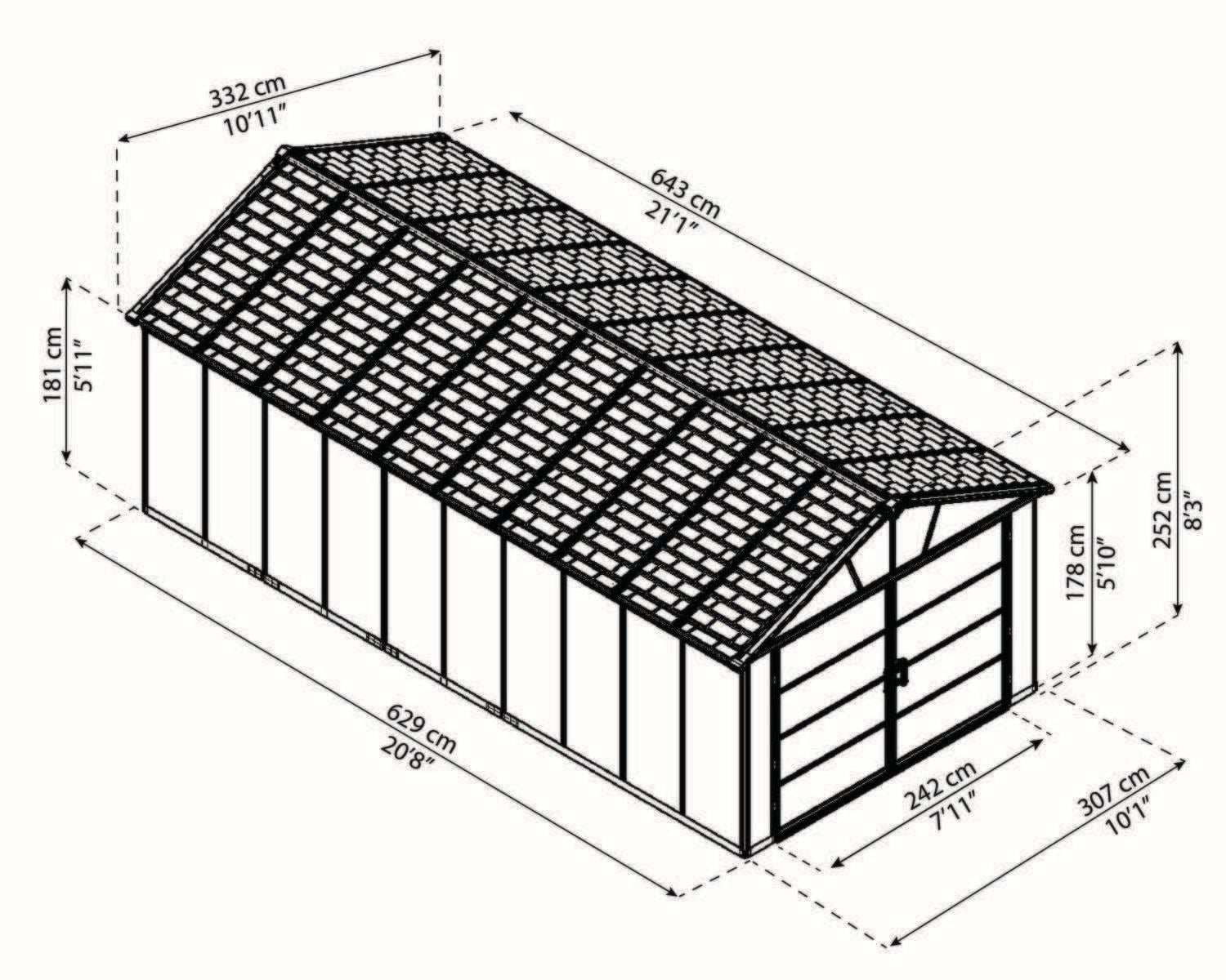 by Palram Yukon 2-Door Car Garage/Utility Storage Shed Kit, Dark Grey, 11x21-ft F9L5 - product image 5