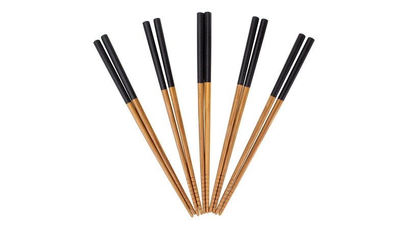 Bamboo Wood Chopsticks with Black Top, Serves 5, 10-pc S7D2