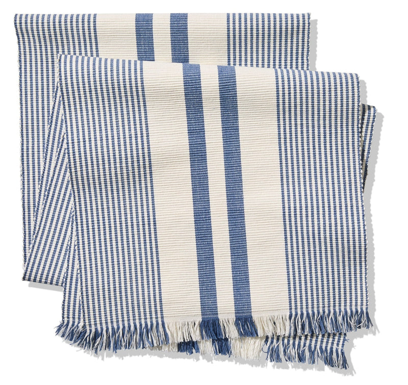 Blue Ribbed Rectangular Cotton Table Runner, 84-in x 15-in C0B8