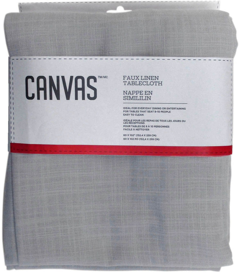 Faux Linen Rectangle Tablecloth, 60-in x 102-in, Light Grey J9C1