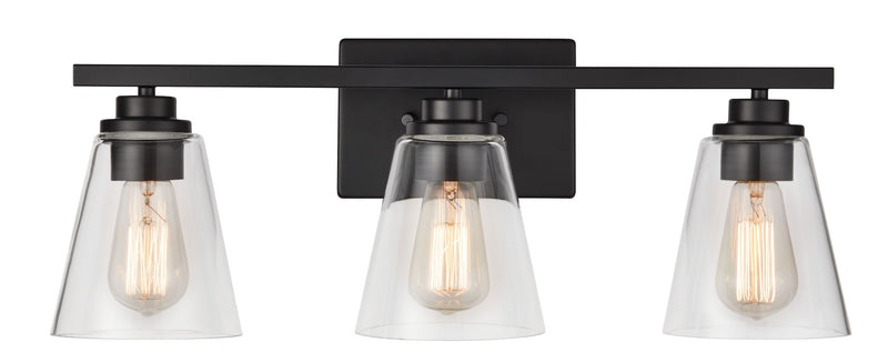 Venlaw 3-Light Vanity Light Fixture with Clear Glass Shade, Matte Black R6N7