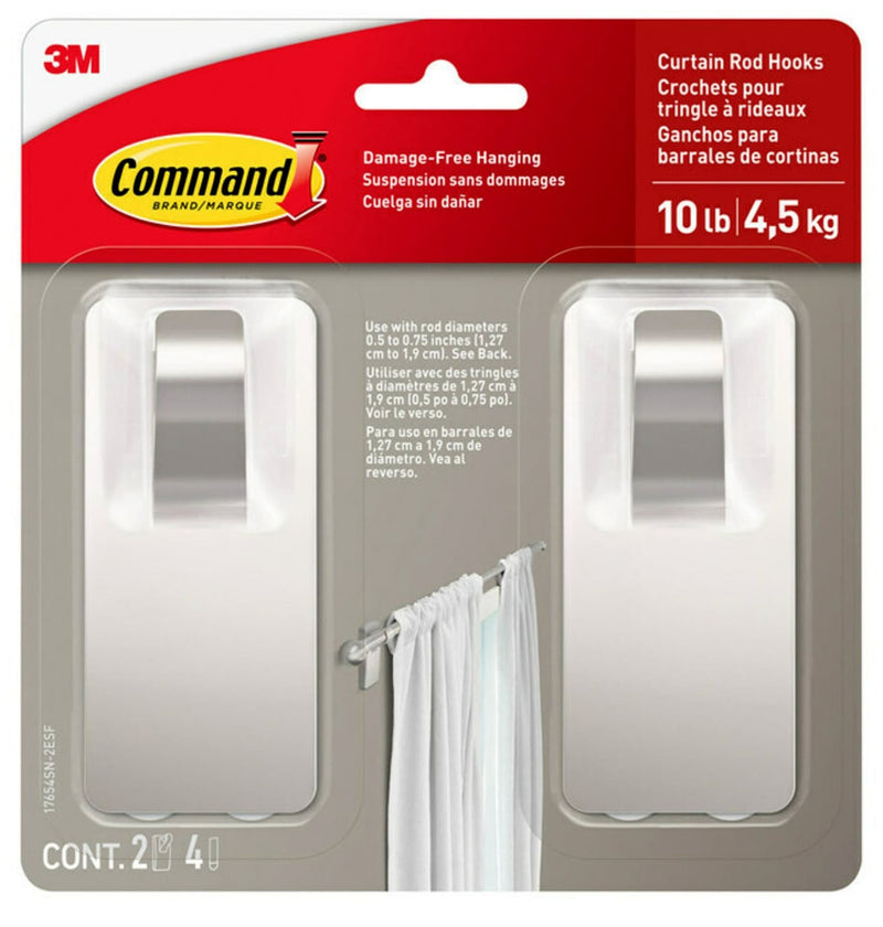 2-Piece 10-lb Satin Nickel Damage Free Curtain Rod Hooks V7U9