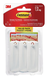 Adhesive Sawtooth Picture Hanging Hooks with Adhesive Strips, White, 4-lbs, 3 Strips per Pack X4U5 - product image 1