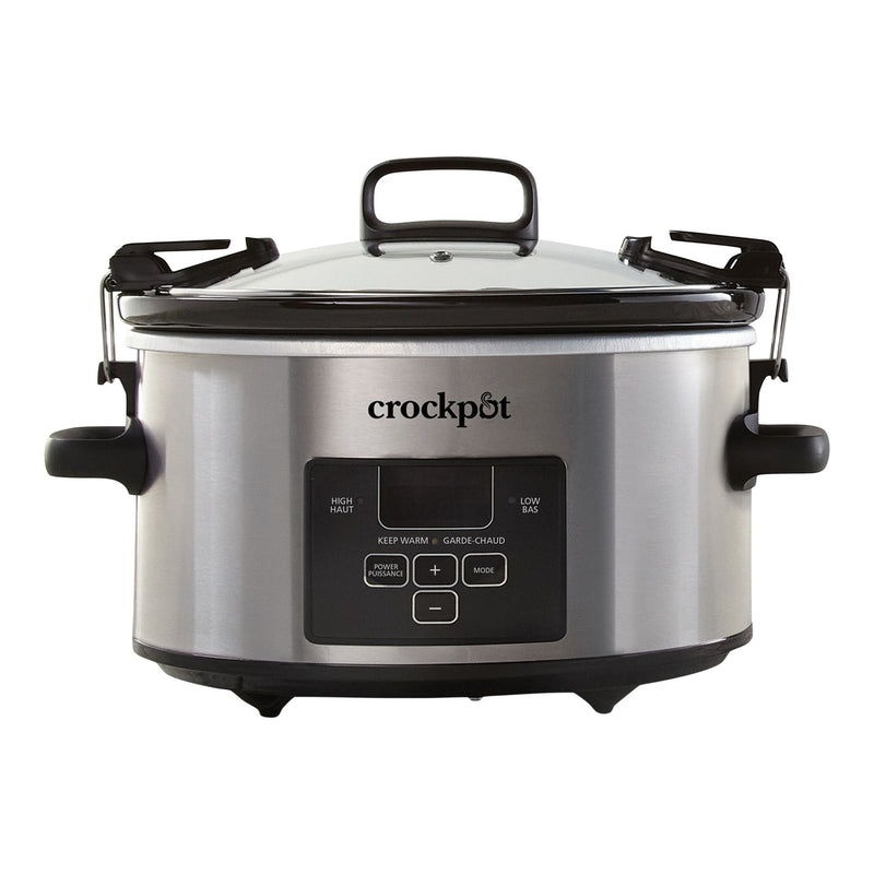 Digital Programmable Slow Cooker with Locking Lid, Feeds 4 People & More, Stainless Steel, 4-qt V4M5
