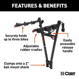 18013 Clamp-On 3-Bike Hitch Mount Bike Rack, Fits Over 2-in Receiver, Black F3A4 - product image 4