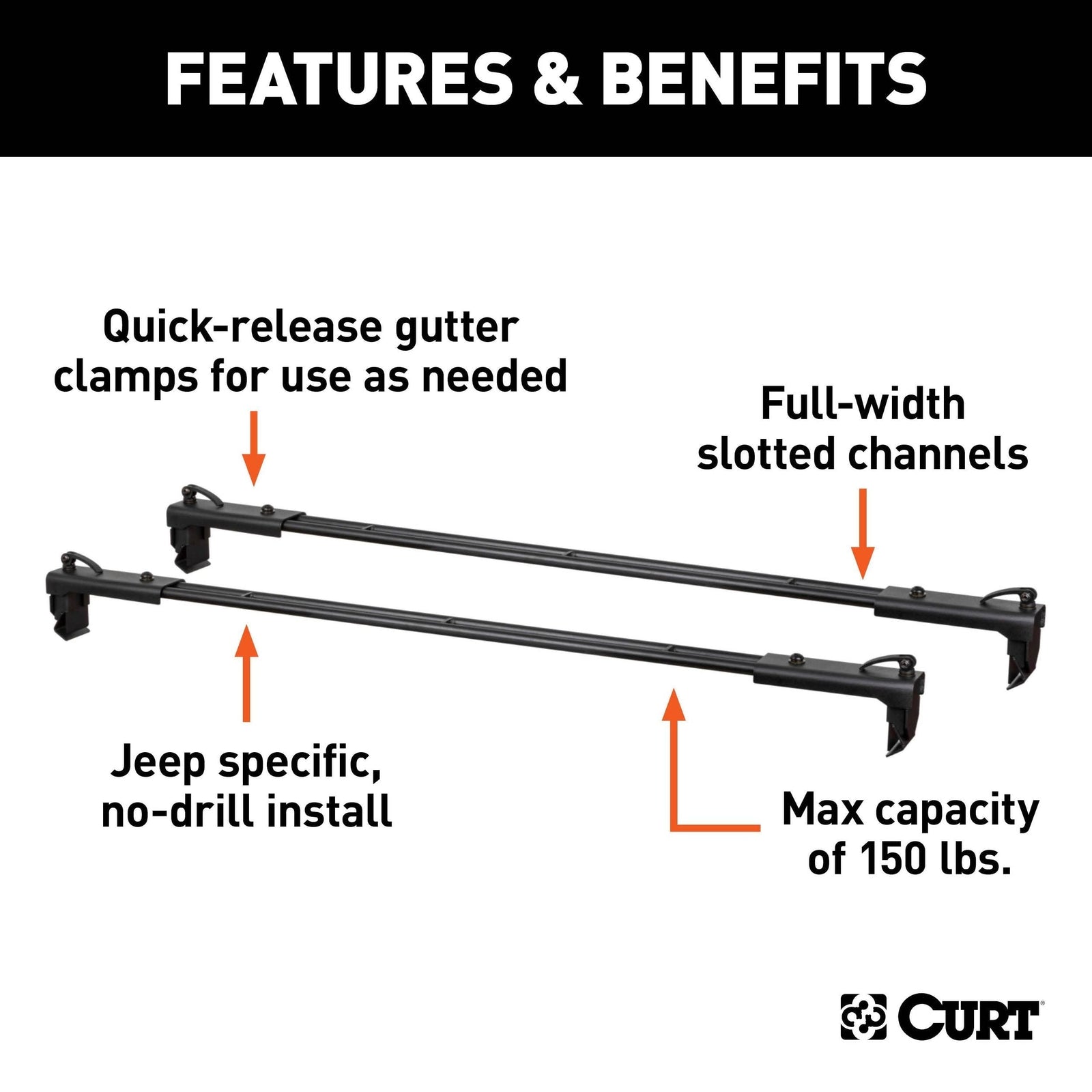 18122 Quick-Release Roof Rack Crossbars, Black Steel, Select Wrangler JK P5E6 - product image 6