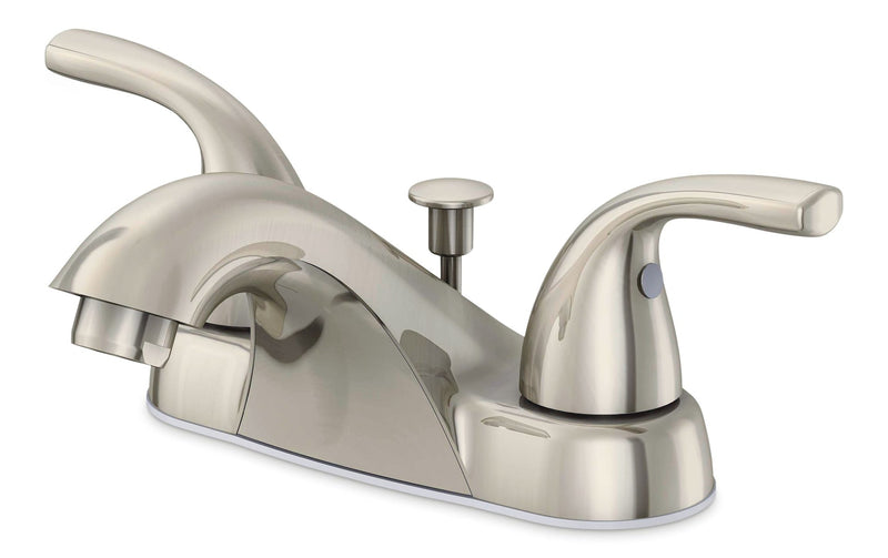 Renovate Double Handle Bathroom Sink Faucet with Pop-up Drain, 4-in Centreset, Brushed Nickel T3L1