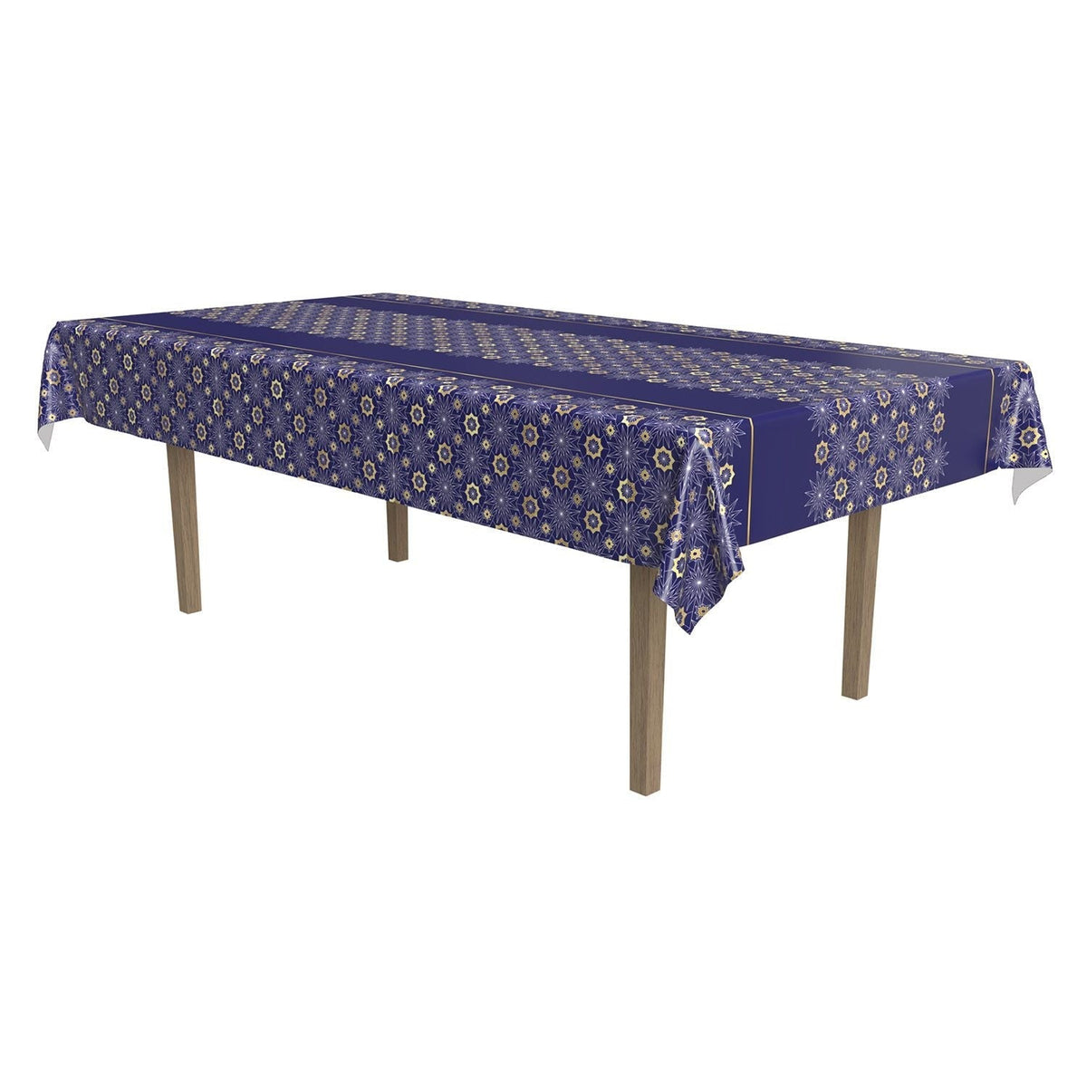 Ramadan Rectangle Plastic Reusable Table Cover, Navy Blue/Gold, 54 x 108-in, for Religious Party/ Mubarak/Ramadan L4F4 - product image 1