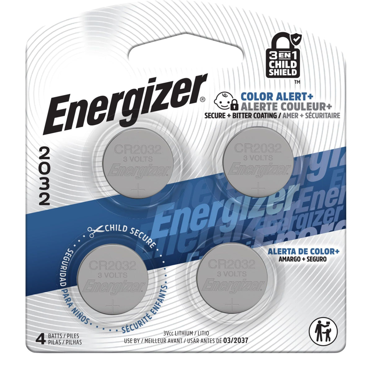 4-pk CR2032 3V / 3 Volt Lithium Coin Cell Batteries, Long Lasting P2I3 - product image 1