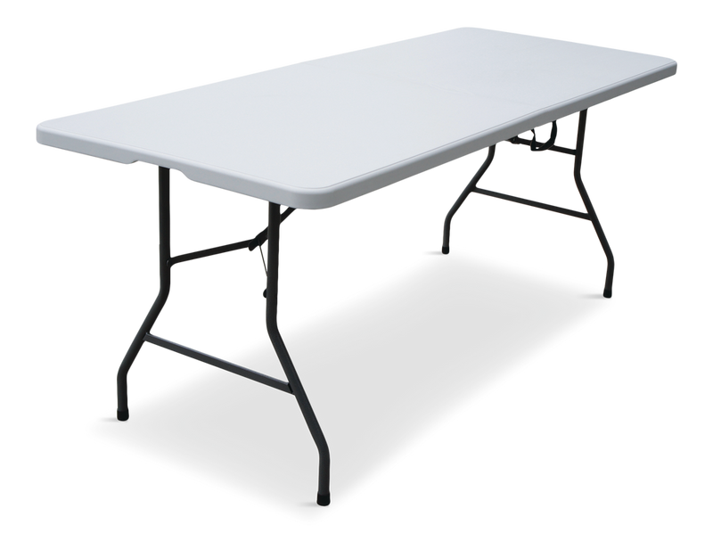6-ft Portable Indoor/Outdoor Plastic & Metal Folding Table with Handle, White H9Y7