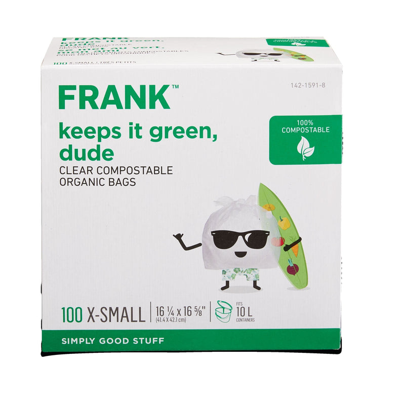 Extra-Small Organic Compostable Food Waste Bags, 100-pk, Clear, 10-L V8M4