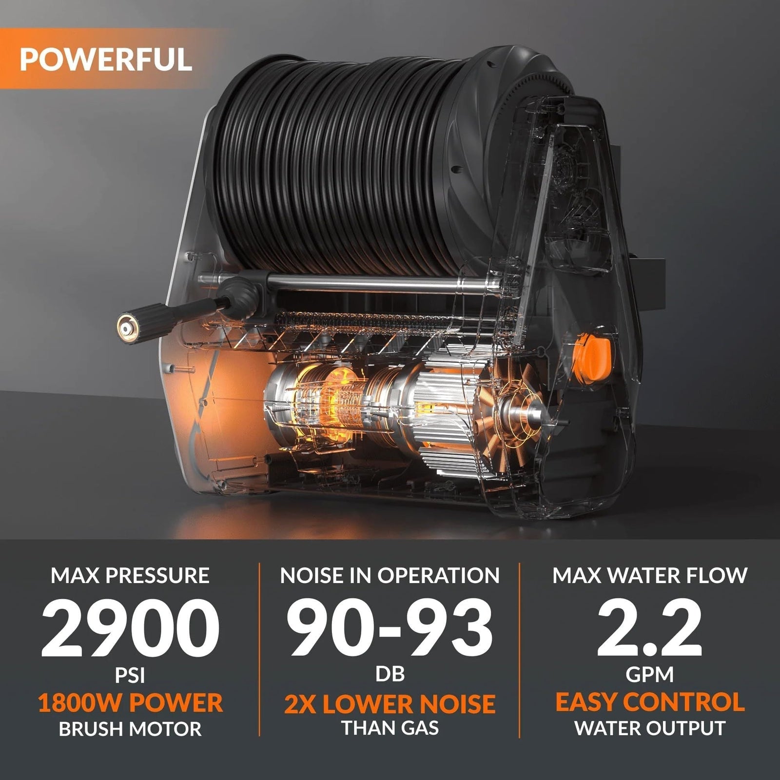 Tools Grandfalls G30 Wall Mounted 2100 PSI 2.2 GPM Brushless Retractable Electric Pressure Washer with 100-ft Hard Hose H7E5 - product image 5