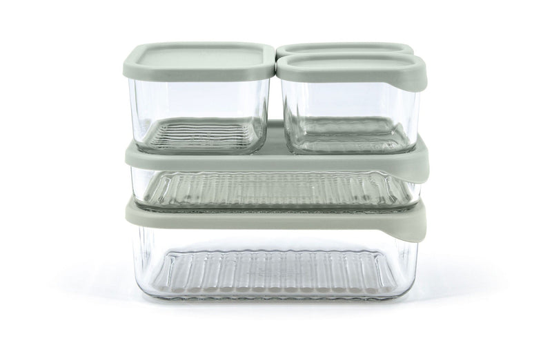 Modular Reusable Glass Fridge Food Storage Container Set with Peel-Off Lid, 5 Count C7Z4
