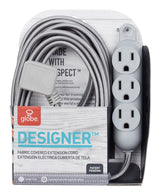 12-ft 16/3 Fabric Extension Cord, Right Angle Plug, 3 Outlets, Grey T4N1 - product image 1