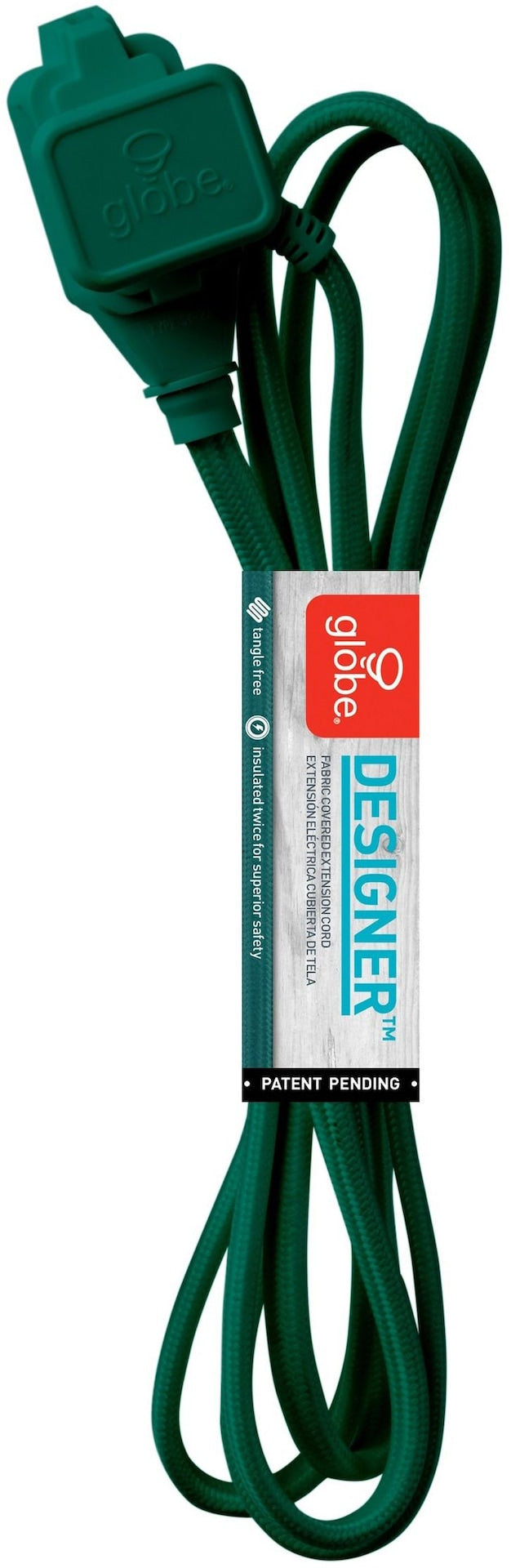 9-ft 16/2 Fabric Extension Cord, Right Angle Plug, 3 Outlets, Green Y3J9
