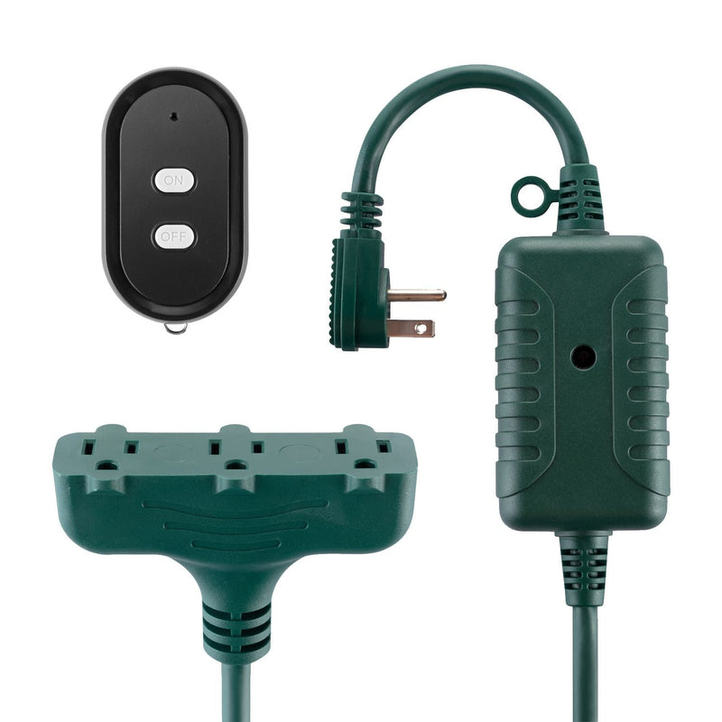 Electric 50-ft 14/3 Outdoor Power Cord with Wireless Remote & 3 Grounded Outlets, Green Q8M9