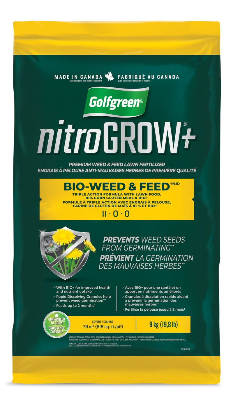 Nitrogrow+ Bio-Weed & Feed Lawn Fertilizer, 11-00-00, 9-kg I2J6