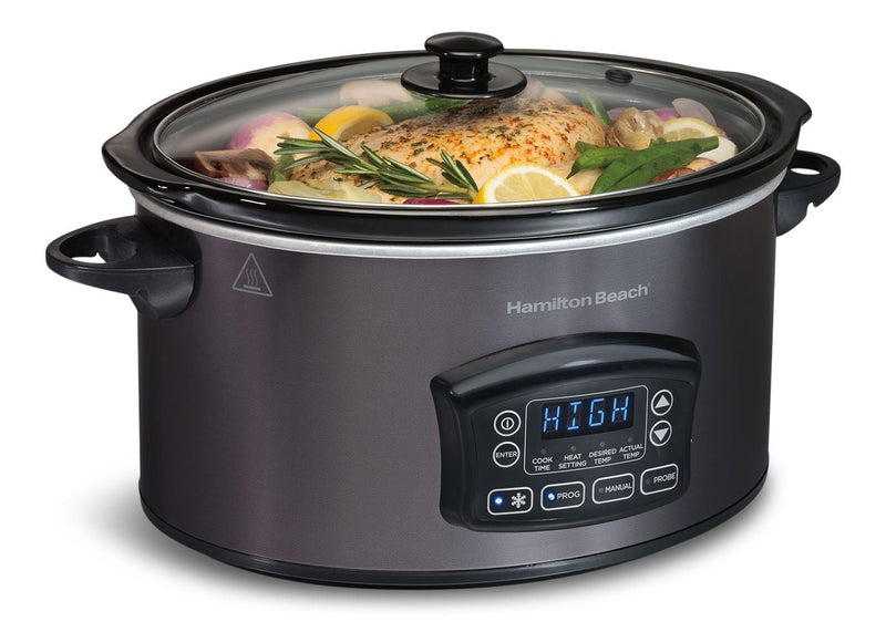 Programmable Defrost Slow Cooker, Black, 6-qt Q1O4