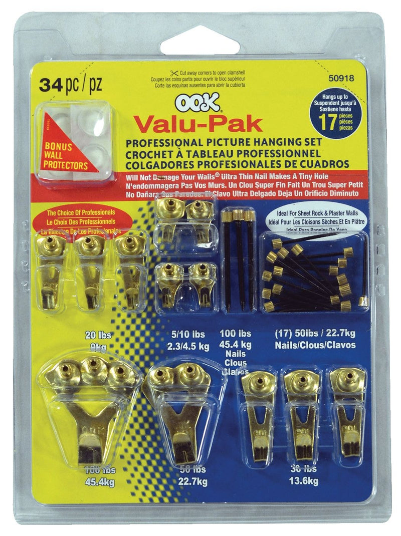 Pro Picture Hanger Kit, Brass Plated, 34-pc U9V2