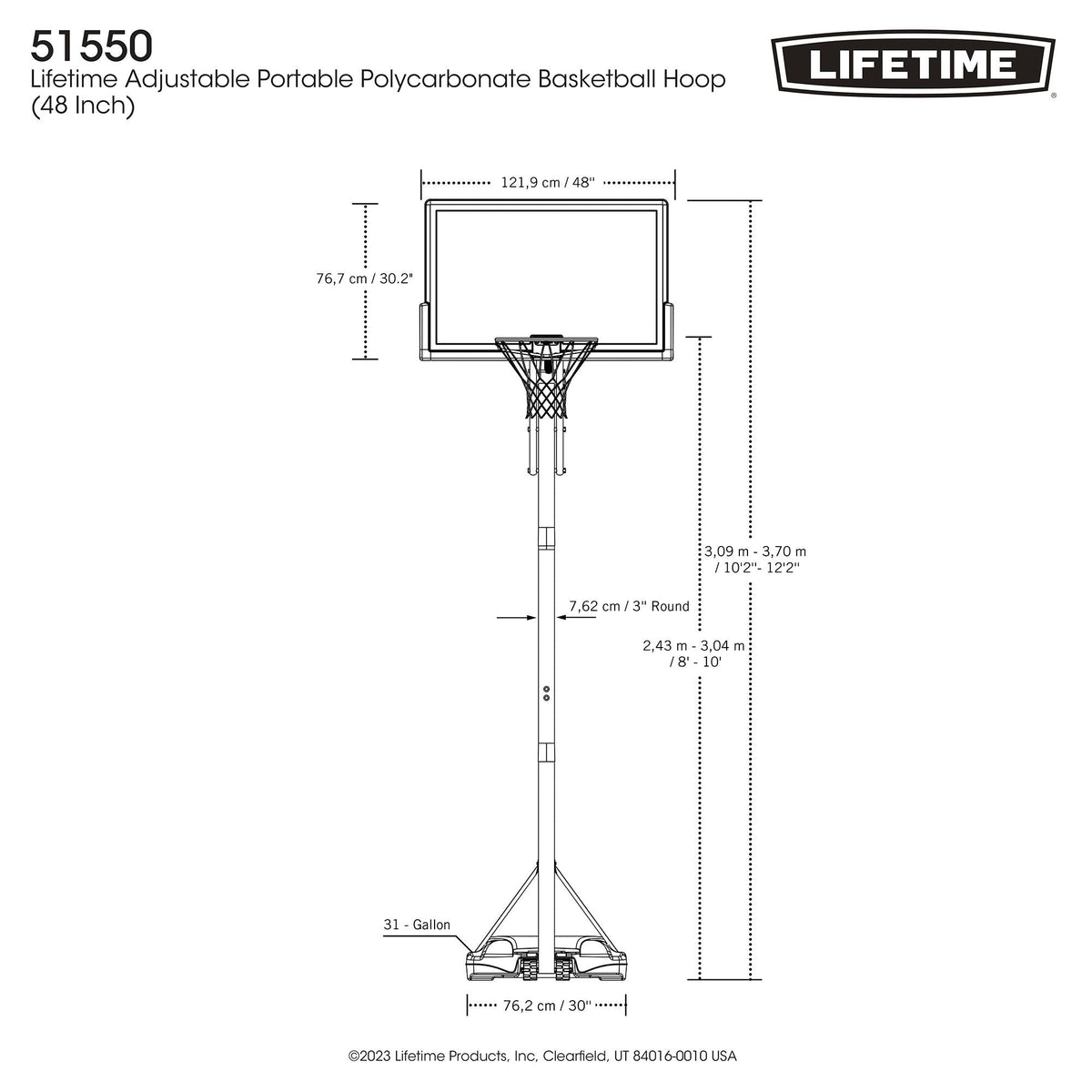 Portable Adjustable Basketball Backboard, Hoop & Net System, 48-in I5M3 - product image 7