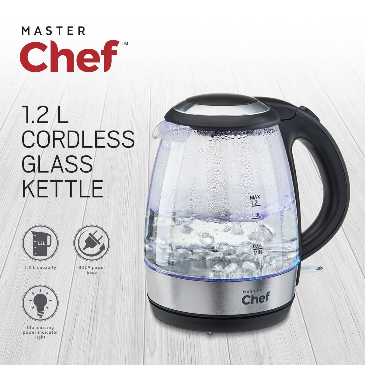 Cordless Electric Kettle with Auto Shut Off & Blue Light, Glass, 1.2L K9W6 - product image 2