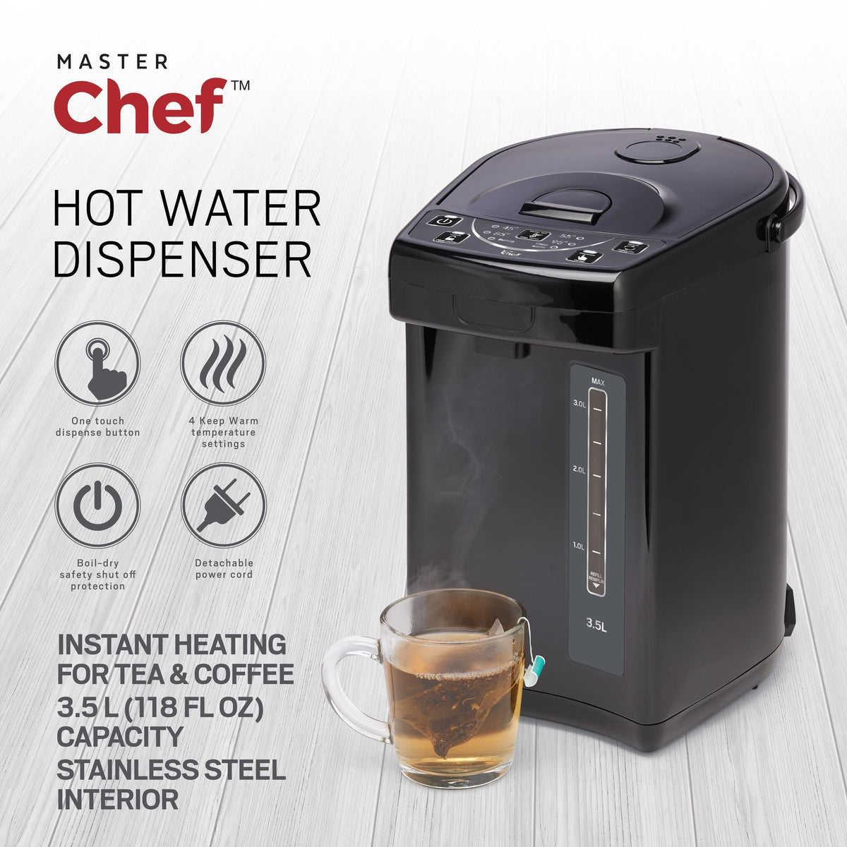 Electric Hot Water Boiler, Warmer & Dispenser with Handle, Black, 3.5-L M1V0 - product image 4
