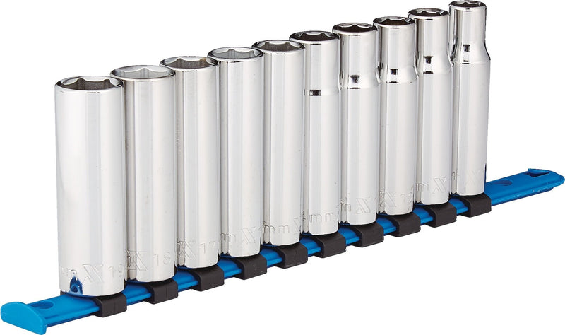 1/2-in Drive 6 Pt. Deep Socket Set, Metric, Nickel-Chrome Plating, 10-pc T3U5
