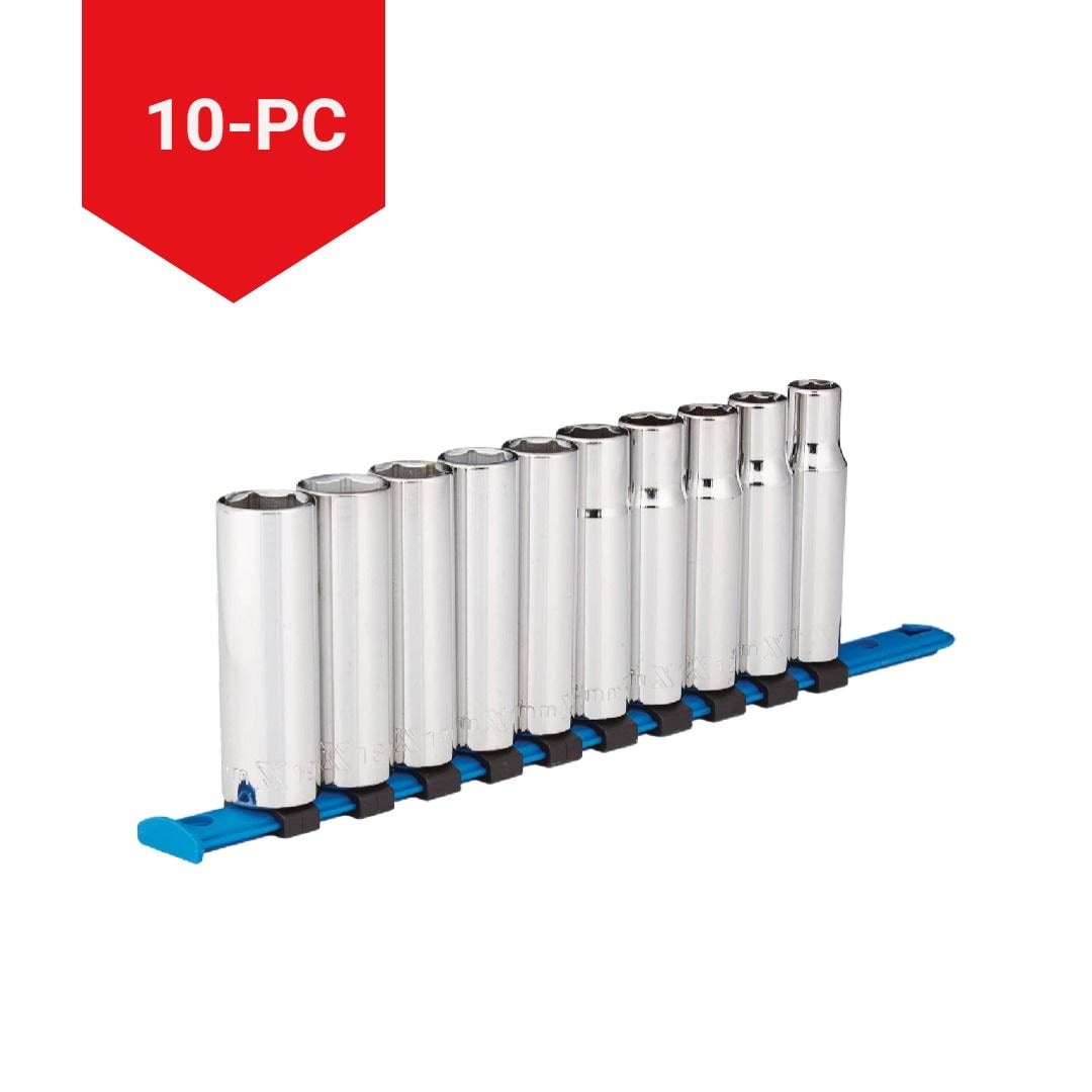 1/2-in Drive 6 Pt. Deep Socket Set, Metric, Nickel-Chrome Plating, 10-pc T3U5 - product image 3