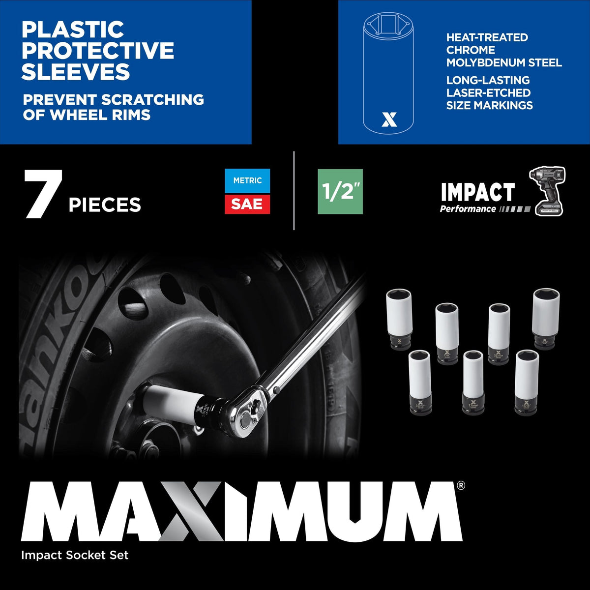 1/2-in Drive Wheel Protector Deep Impact Socket Set, 7-pc G5W8 - product image 4