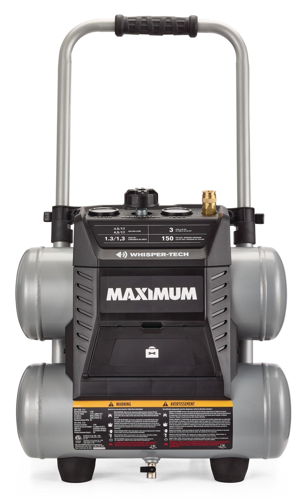 4.5-Gallon Quiet Air Compressor, 150 PSI, 1.3 HP M4O8 - product image 2