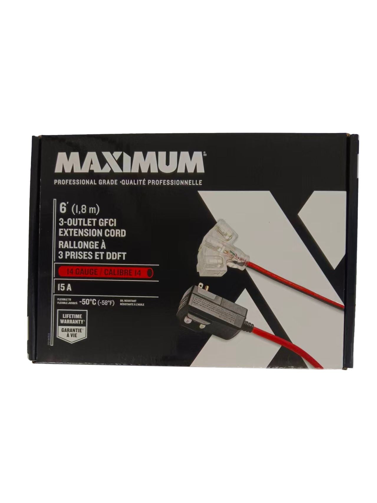 6-ft 14/3 Outdoor GFCI Extension Cord with 3 Grounded Outlets, Lighted End, Block/Red I7P5 - product image 1