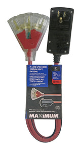 6-ft 14/3 Outdoor GFCI Extension Cord with 3 Grounded Outlets, Lighted End, Block/Red I7P5 - product image 4