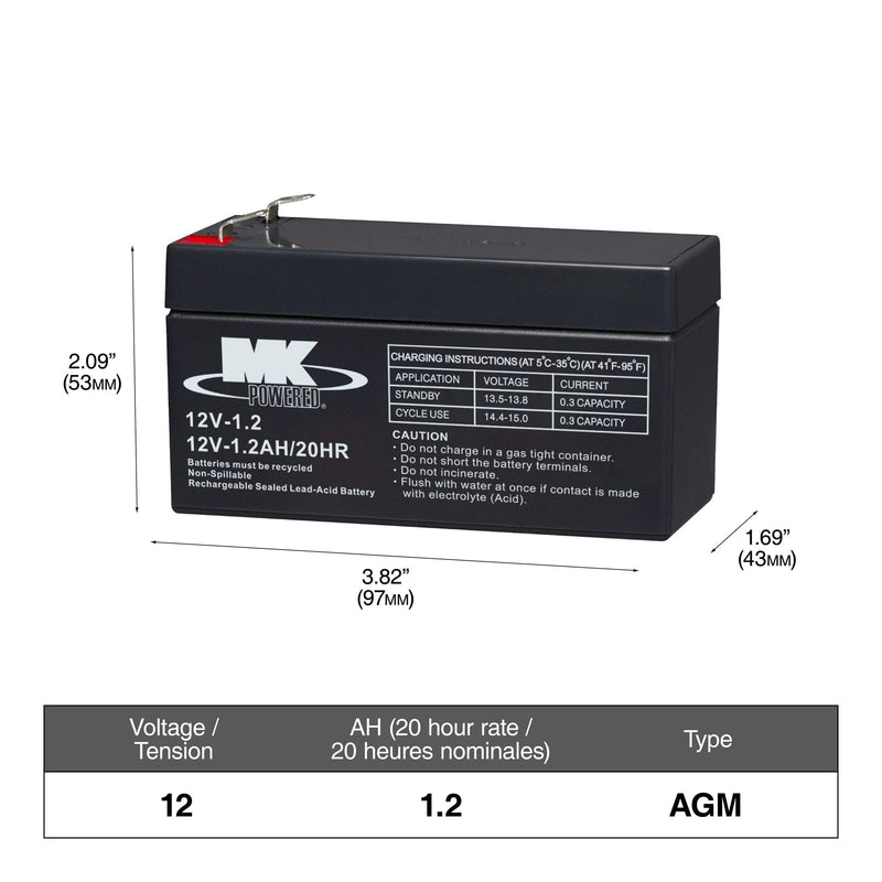Battery 12-Volt 1.2 Ah SLA Battery, F1 Terminal M6B3